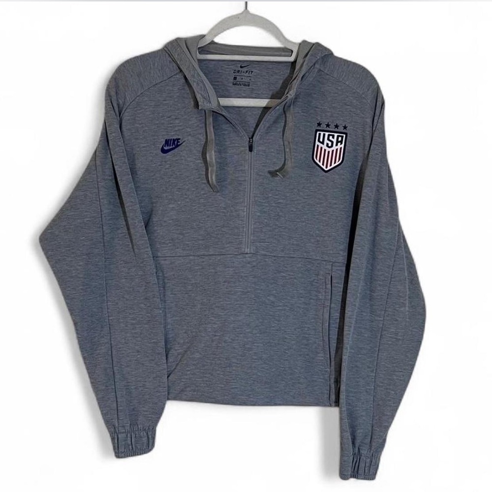 Nike Usa Soccer Quarter Zip Hoodie Large Gray Embroidered Logo